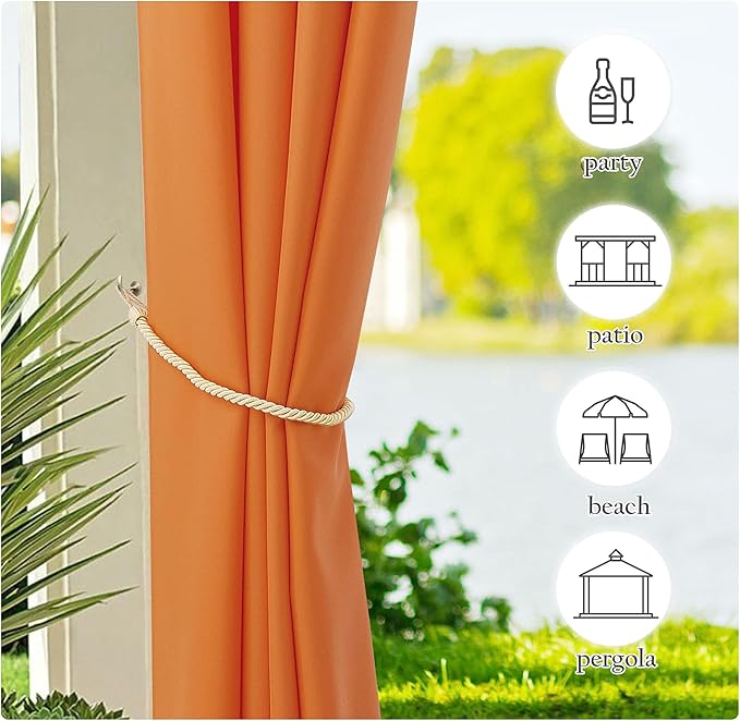 NICETOWN Canvas Outdoor Curtains Decor 95" Long for Patio Waterproof, Rustproof Grommet Outside/Indoor Window Drapes for Porch/Cabana, Orange, W55 x L95, Set of 2