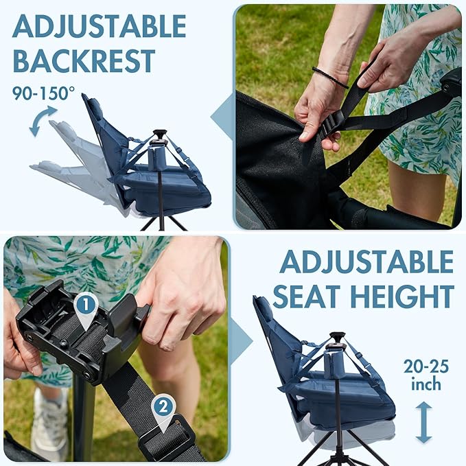 Portal Hammock Camping Chair, Portable Outdoor Swinging Chairs with Adjustable Back and Height for Lawn, Backyard, Patio, Supports 400 lbs, Breathable Mesh High Back, Blue