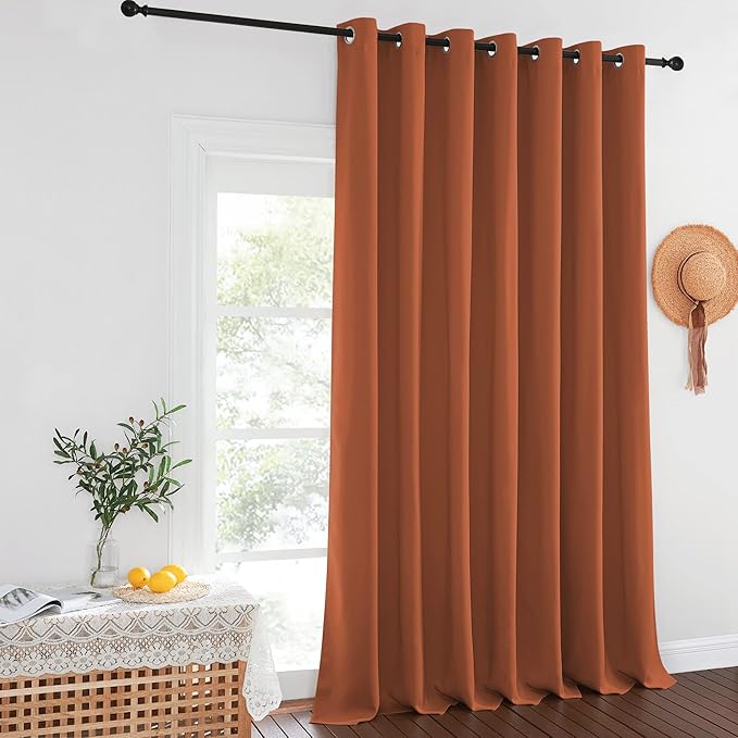 NICETOWN Blackout Patio Curtains 100 x 144 Inches Long for Sliding Door Extral Wide Blackout Curtain Panels Thermal Insulated Room Divider - Grommet Top, 100" W x 144" L, 1 Panel, Burnt Orange