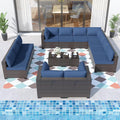ALAULM Patio Furniture Set with Coffee Table, 14 Pieces Outdoor Sectional with Wide Seat and Thick Cushion, All Weather Wicker Rattan Conversation Set for Backyard, Garden, Deck, NavyBlue