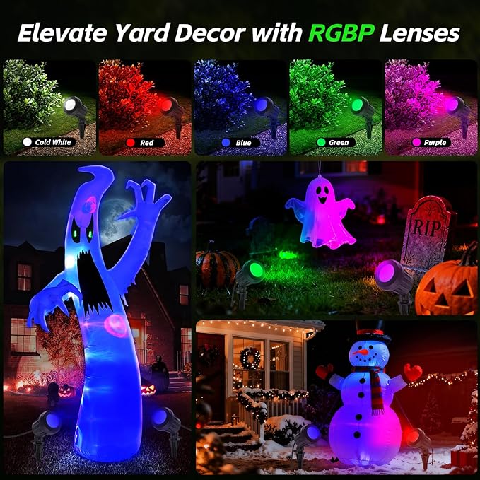 Spotlight Outdoor – 120V Plug-In, 6500K Cool White LED Landscape Lighting with RGB Purple 4 Color Lenses for Yard, Garden, Lawn & Tree Decor on Holidays&Everyday, IP67 Waterproof (2 Pack,Black)