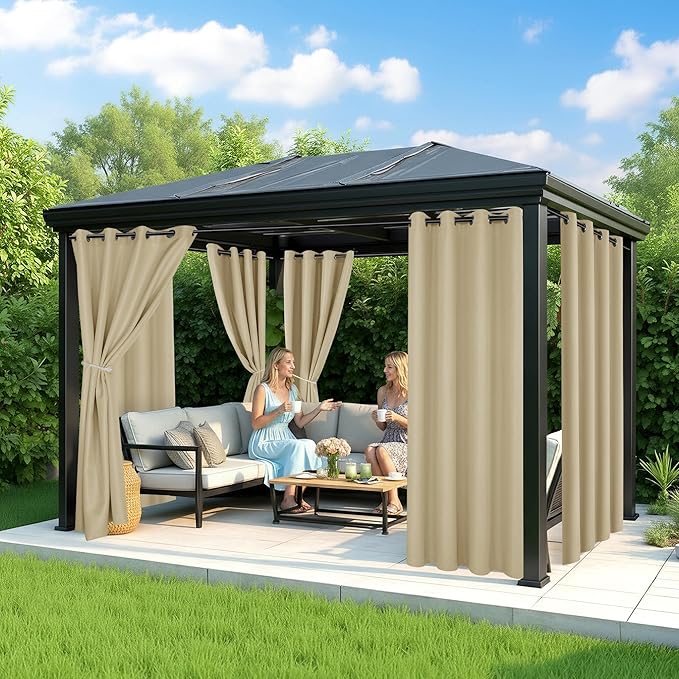 Extra Wide Outdoor Curtains Waterproof for Patio - 6 Panels Privacy Weatherproof Outside Curtains with Grommets for Gazebo, Pergola, Porch, Cabana, Balcony, 110 x 108 Inch, Cream