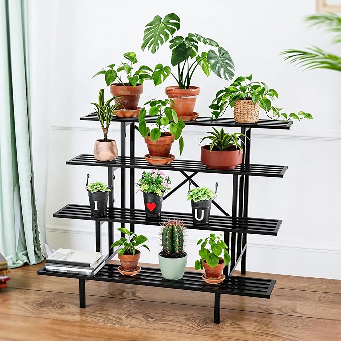 Zhongma 4 Tier Sturdy Metal Plant Stand with Wheels, L45.67 x W34.65 x H35.83 inch, Heavy Duty Plant Holder for Home Indoor and Outdoor, 880 LBS Capacity & Heavy Duty Construction