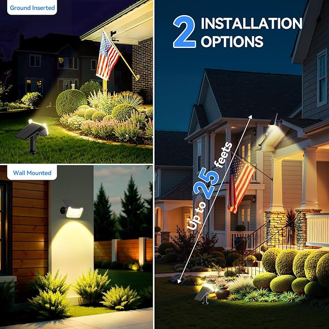 WdtPro Solar Spot Lights Outdoor Waterproof, Bright Solar Lights Outdoor with 16 Extra-Large LEDs, 3 Modes Landscape Spotlights, 2-in-1 Solar Powered Light for Yard Flag Garden, 10 Pack, Warm White