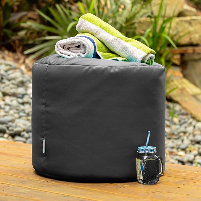 Jaxx Spring Indoor/Outdoor Bean Bag Pouf Ottoman, Charcoal Sunbrella