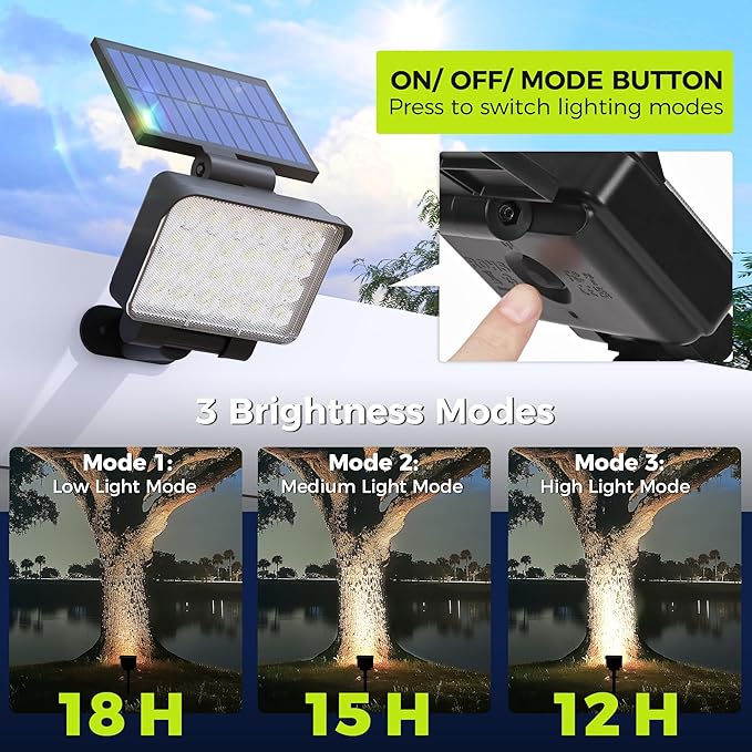 Solar Spot Lights Outdoor Waterproof for Flag, Tree, House, Garden, Yard, 3 Brightness Modes Solar Powered Landscape Spotlights 4 Pack Cool White