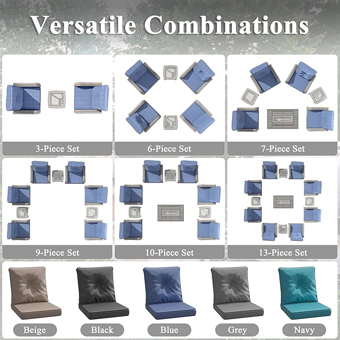 2-Seat Modern Patio Furniture Set with Swivel Rocking Chairs, Thick 4″ Cushions, Dual-Strand Wicker Rattan, Rust-Resistant Steel Frame – Outdoor Conversation & Modular Sectional,Navy