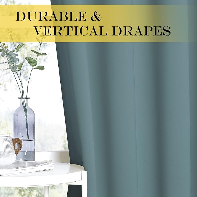 NICETOWN Blackout Greyish Blue Curtain for Living Room - Grommet Solid Thermal Insulated Sound Dampening Doorway Window Curtain Drape for Bedroom/Sliding Door (1 Panel, W52 x L120)