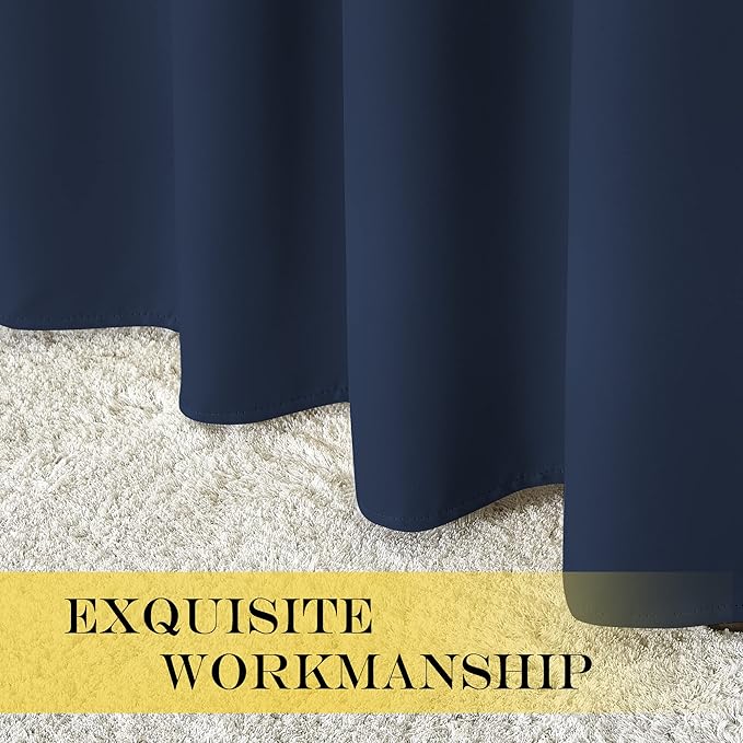 NICETOWN Curtain 63 inches Long - Home Decoration Light Blocking Room Darkening Drape/Drapery for Nursery Room, Navy, Ring Top, 52 inches Wide by 63 inches Long, 1 PC