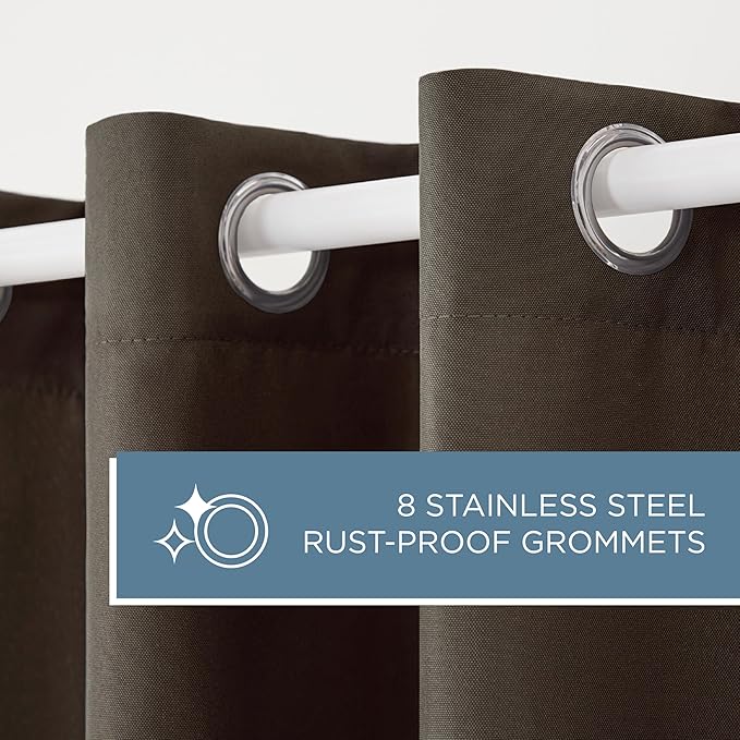 TOWN & COUNTRY BASICS Cabana Solid Heavyweight Indoor Outdoor Curtains, Light Filtering Opacity with Grommet Top, Water Repellent, 2-Pack Set, 54"x108", Chocolate