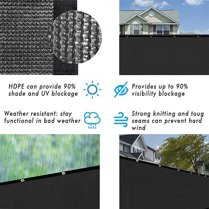UPGRADE Privacy Fence Screen 3'x63' Black Outdoor 90% Visibility Blockage 170 GSM Mesh Shade Cover Panels for Backyard,Balcony,Home Decoration with Zip Ties,Customized Avaliable