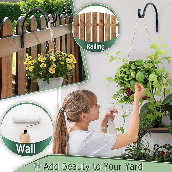 Qiang Ni Hanging Plant Bracket Hooks: 6 Inch Wall Plant Hook Planters and Decor - 2 Piece Rust-Resistant and Secure Brackets Maximize Your Outdoor Living Space