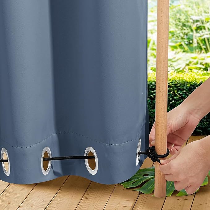 NICETOWN 2 Panels Outdoor Curtains for Patio Waterproof & Windproof, Thermal Insulated Top & Bottom Grommet & Back Tab Sun Blocking Outdoor Drapes with Fixed Rope for Gazebo, Stone Blue, W66 x L90