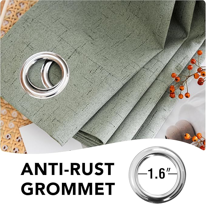 H.VERSAILTEX 100% Blackout Curtains for Bedroom Thermal Insulated Linen Textured Curtains Heat and Full Light Blocking Drapes Living Room Curtains 2 Panel Sets, Green Bay, 52x45 Inch