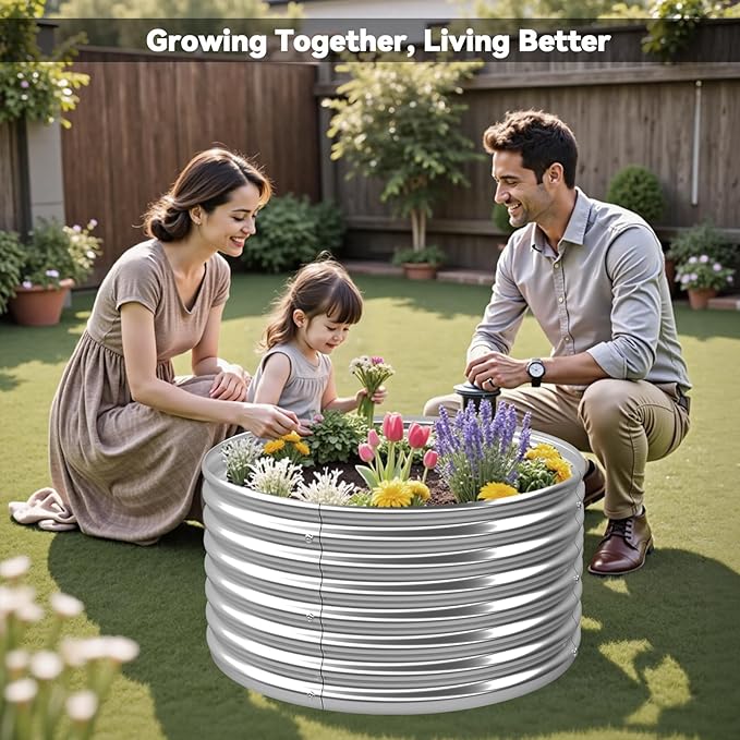 4 Pack 2x2FT Round Raised Beds for Gardening, Corrugated Galvanized Steel Raised Garden Bed, Outdoor Metal Above Ground Garden Bed for Vegetables and Flowers-2x2FTx10Inch