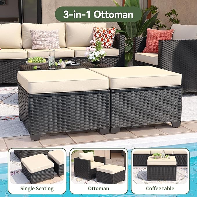 Aoxun 9 Piece Outdoor Patio Furniture Set 8 Seats, Outdoor Sectional with Thick Waterproof Cushions & Storage Coffee Table, Patio Conversation Sets for Garden,Backyard, Porch, Balcony, Deck, Beige