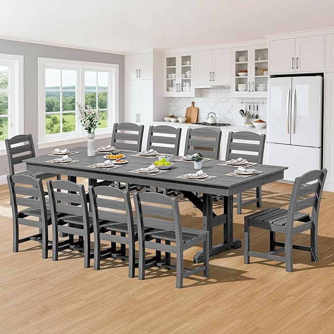 SERWALL Outdoor Dining Chairs Set of 4, All-Weather HDPE Patio Chair with 19.7" Widened Seat, for Backyard, Garden, Gray