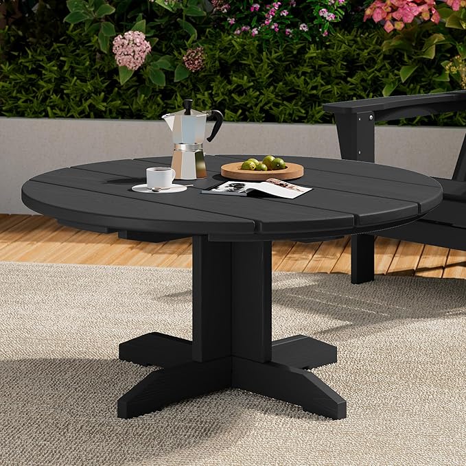 SERWALL 36'' Round Outdoor Coffee Table - HDPE Weatherproof Patio Table for Balcony, Garden, Backyard (Gray)