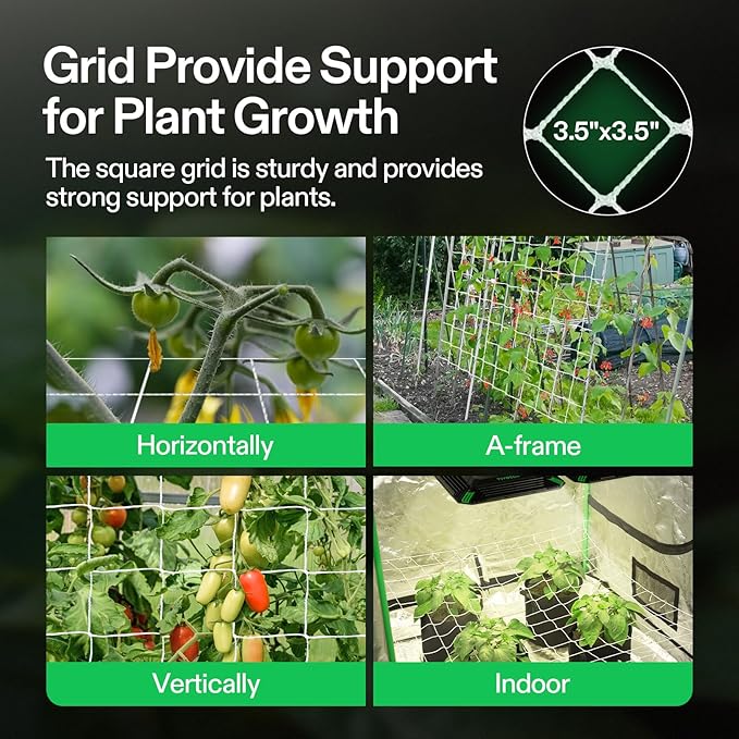 VIVOSUN 5 x 30 ft. Plant Trellis Netting, Heavy-Duty Polyester Grow Net, Garden Trellis Netting with Square Mesh for Climbing Plants, Vegetables, Fruits, and Flowers, 4-Pack