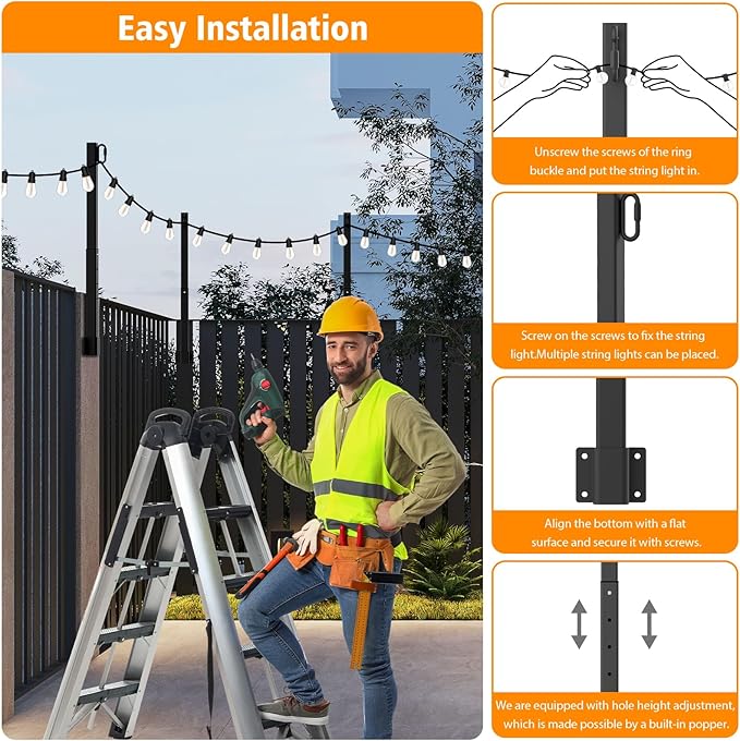 6 Pack String Light Poles,2.8Ft Light Poles for Outside String Lights,Outdoor Lights Pole with Fork,Metal Poles Stand for Patio Deck Backyard