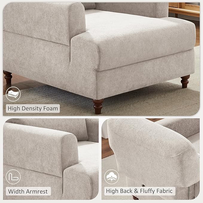 VANOMi Chaise Lounge Accent Chair Indoor with Adjustable Backrest, Oversized Upholstered Deep Seat Reading Arm Chair, Comfy Cloud Fluffy Chaise Sofa Recliner, for Living Room, Movie, Bedroom