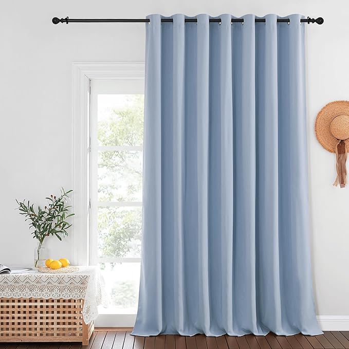 NICETOWN Blackout Patio Curtains 100 x 144 Inches Long for Sliding Door Extral Wide Blackout Curtain Panels Thermal Insulated Room Divider - Grommet Top, 100" W x 144" L, 1 Panel, Vintage Blue