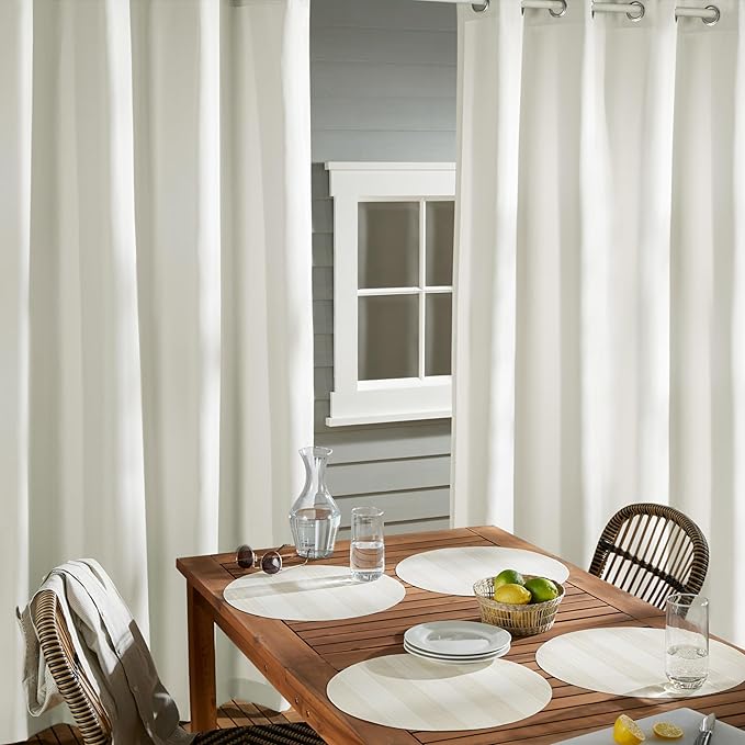 TOWN & COUNTRY BASICS Cabana Solid Heavyweight Indoor Outdoor Curtains, Light Filtering Opacity with Grommet Top, Water Repellent, 2-Pack Set, 54"x84", Vanilla