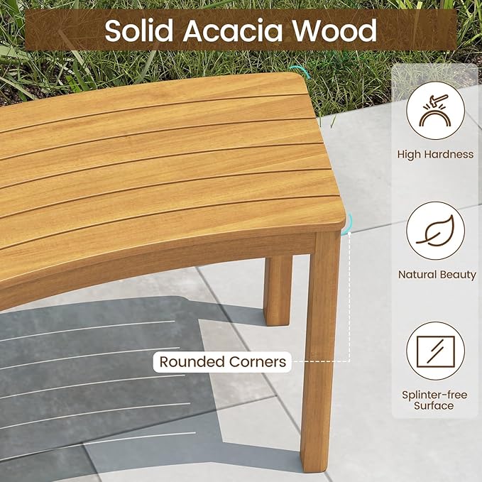 Tangkula Acacia Wood Outdoor Curved Bench Set of 2, Patio Garden Backless Fire Pit Bench with 800 lbs Weight Capacity, Outside Seating Furniture for Front Porch, Deck & Backyard