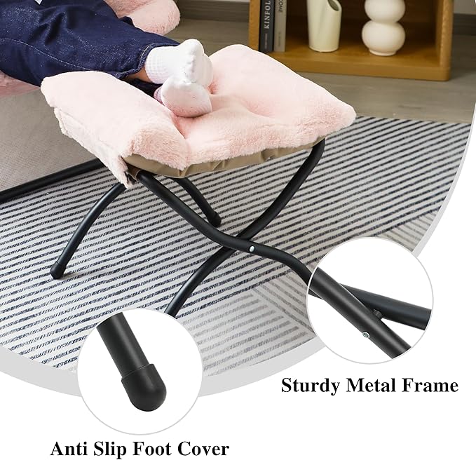 15"(H) Folding Ottoman, Foldable Footrest Stool, Portable Small Foot Stool for Couch, Collapsible Foot Rest Ottoman for Sofa, Accent Padded Ottomans for Living Room, Bedroom, Pink