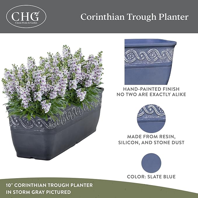Classic Home and Garden Corinthian Trough Planter 10" Slate Blue