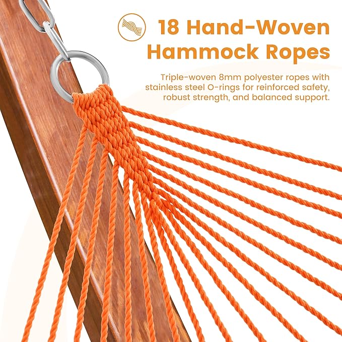 Lazy Daze Hammocks 10.5 FT Double 2 Person Caribbean Rope Hammock, Hand Woven Polyester Hammock with Spreader Bars, for Outside Outdoor Backyard Patio Poolside, 450 LBS Capacity, Multicolor