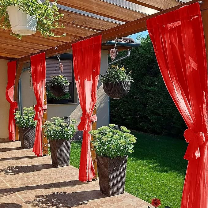 SpaceDresser Waterproof Outdoor Sheer Curtains for Patio - 2 Panels Rod Pocket Indoor Voile Sheer Curtain for Living Room,52W x 96L inch, Red
