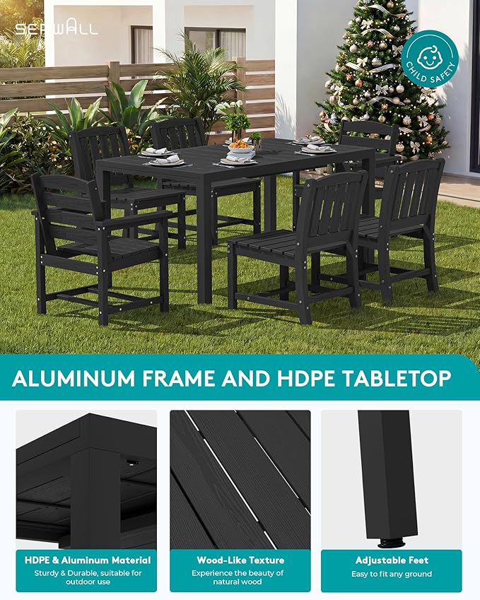 SERWALL 11-Piece Outdoor Dining Set, 60" - 83" Expandable Outdoor Dining Table and 10 HDPE Chairs, All Weather HDPE Outdoor Furniture Set for Backyard, Garden, Black