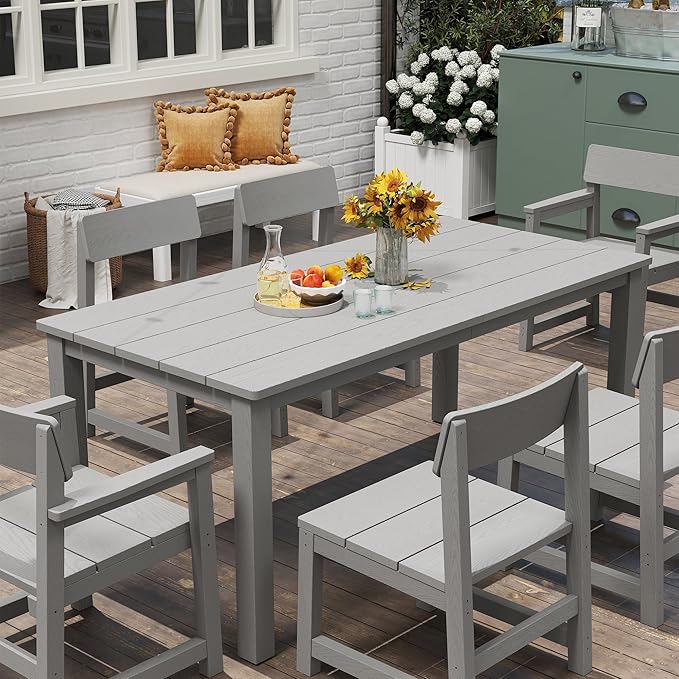 9 Piece Patio Dining Sets for 8 HIPS Outdoor Dining Table Set with Umbrella Hole Table and 8 Chairs Furniture for Backyard Poolside Garden, Grey