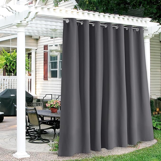 RYB HOME Extra Wide Outdoor Curtains for Patio Waterproof Heavy Duty Thermal Insulated in Summer Full Coverage Privacy for Gazebo, Cabana & Pergola, W100 x L108, Grey, 1 Panel
