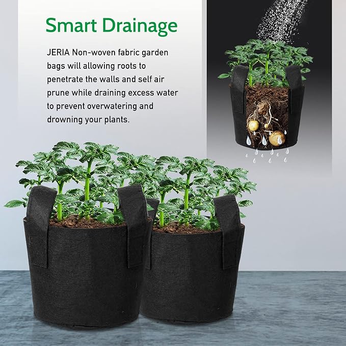 JERIA 12-Pack 3 Gallon Grow Bags, 300G Thickened Nonwoven Garden Pots,Heavy Duty Fabric Pots with Reinforced Handles
