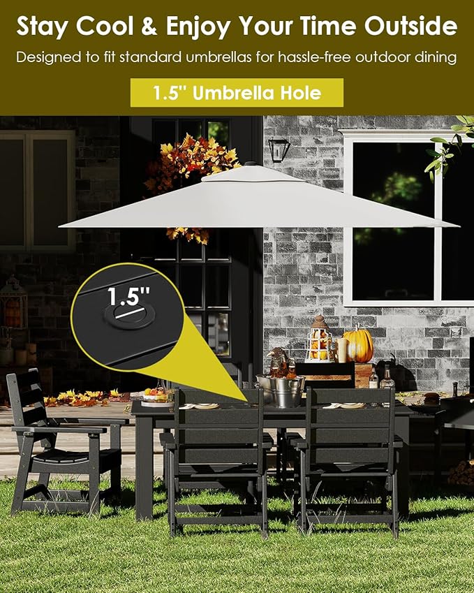 GREENVINES 5-Piece Outdoor Dining Set | HDPE | Patio Table and Chairs Sets for 4 | Patio Furniture | All Weather | Umbrella Hole | Black | for Backyard Poolside Garden
