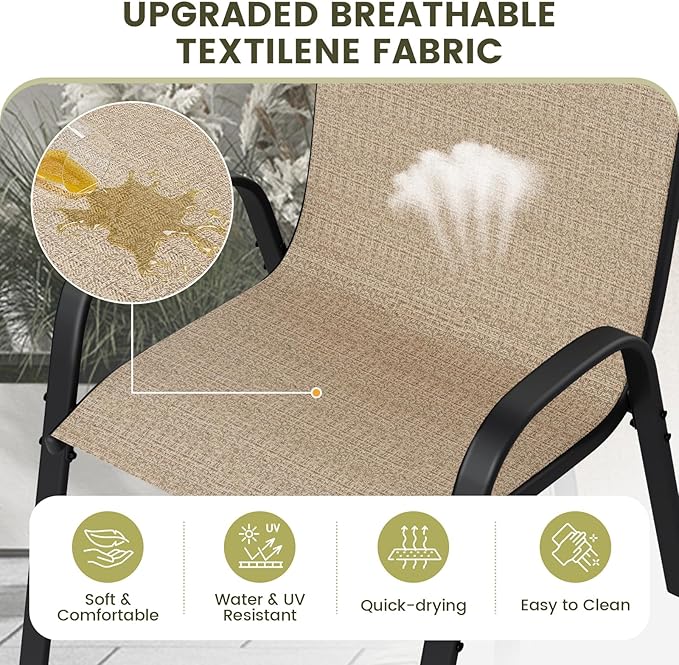 UDPATIO Patio Chairs Set of 4, Stackable Outdoor Dining Chairs with High Back, Breathable Outdoor Chair All Weather Textilene Fabric, 350LBS Capacity for Garden/Backyard (Brown)