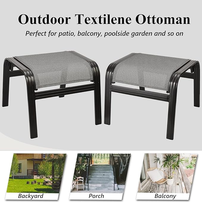 Outdoor Foot Rest for Patio Ottomans Metal Seat Patio Footstools Furniture Outside Stools Small Chair 2 Set Grey, 2 Pack-grey, 22inch*20inch*17inch