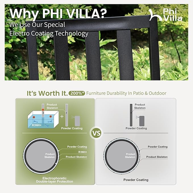 PHI VILLA 7 Pieces Outdoor Round Dining Set for 6, Wrought Iron Dining Table with Umbrella Hole & Stackable Metal Steel Chairs, Large Dining Furniture Set for Patio, Deck, Yard, Porch
