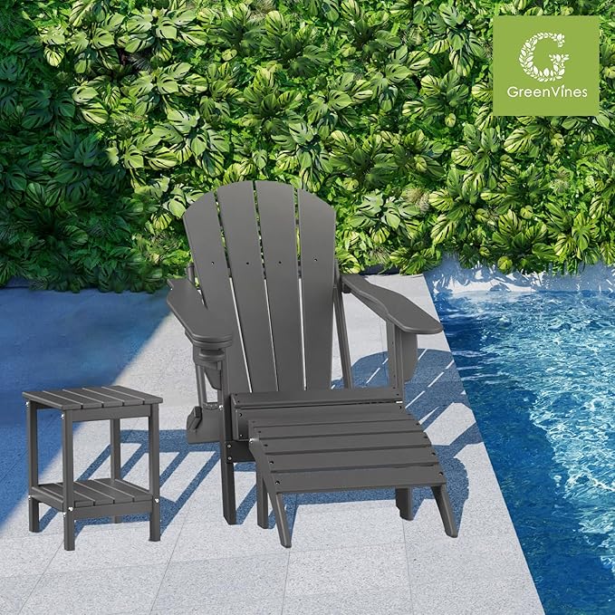 GREENVINES Adirondack-Outdoor-Side-Table | Set of 4 | 14 x 13 Inches | HDPE Plastic | All Weather | Grey | Outside End Tables | Storage Shelf | for Patio Porch Backyard Indoor