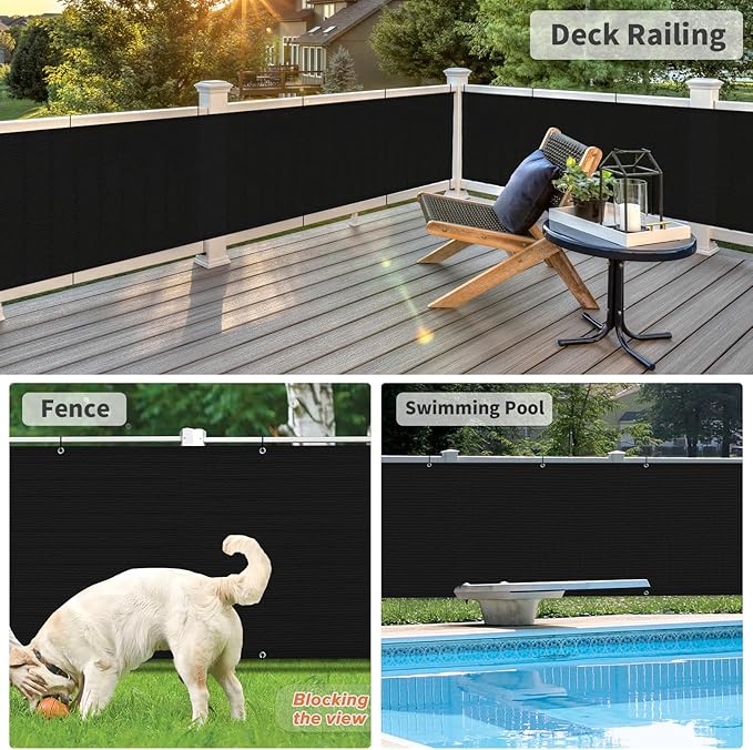 LOVE STORY Balcony Privacy Screen, 3'x7' Deck Shield Screen Fence Cover,UV Protection and Weather-Resistant,3 FT Height for Deck, Patio, Backyard, Outdoor Pool, Porch, Railing, Black