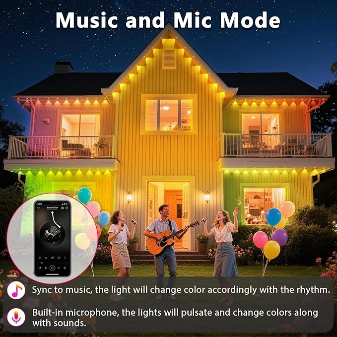 300FT/90M Permanent Outdoor RGB Lights, IP67 Waterproof Smart Eave Lighting, with App/Remote Control Eaves Light, DIY LED Scenes Modes for House Roof Decor,Party