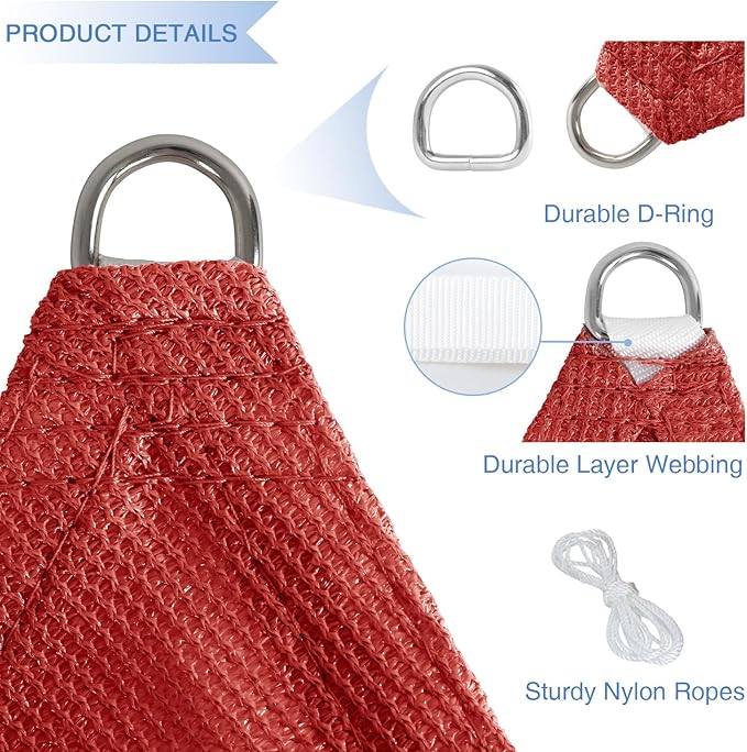 E&K Sunrise 18' x 18' x 18' Sun Shade Sail Triangle Canopy Shade Cover UV Block for Patio Backyard Garden Outdoor (Red)