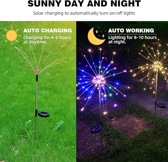 4 PCS Solar Firework Light, Outdoor Solar Garden Decorative Lights 120 LED Powered 40 Copper Wires String DIY Landscape Light for Walkway Pathway Backyard Christmas Decoration Parties (Colorful)