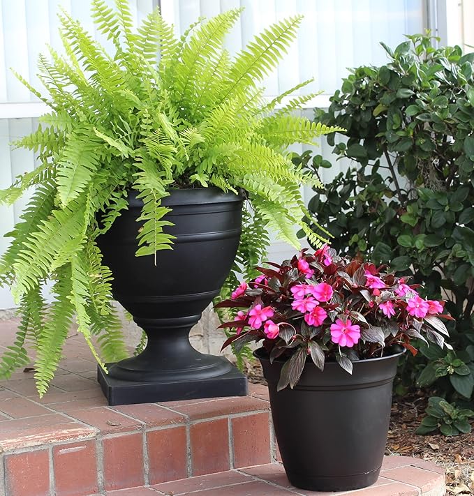 The HC Companies Eclipse Round Planter with Saucer - Outdoor & Indoor Plant Pot with Drainage Holes - Lightweight, UV-Resistant Plastic Pots for Plants, Flowers & Herbs (20" Black, Pack of 1)