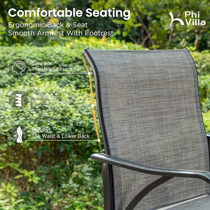PHI VILLA Outdoor Swivel Bar Stools Set of 6, Bar Height Patio Bar Stools & Chairs, All-Weather High Top Patio Chairs with Textilene Fabric for Outdoor, Grey