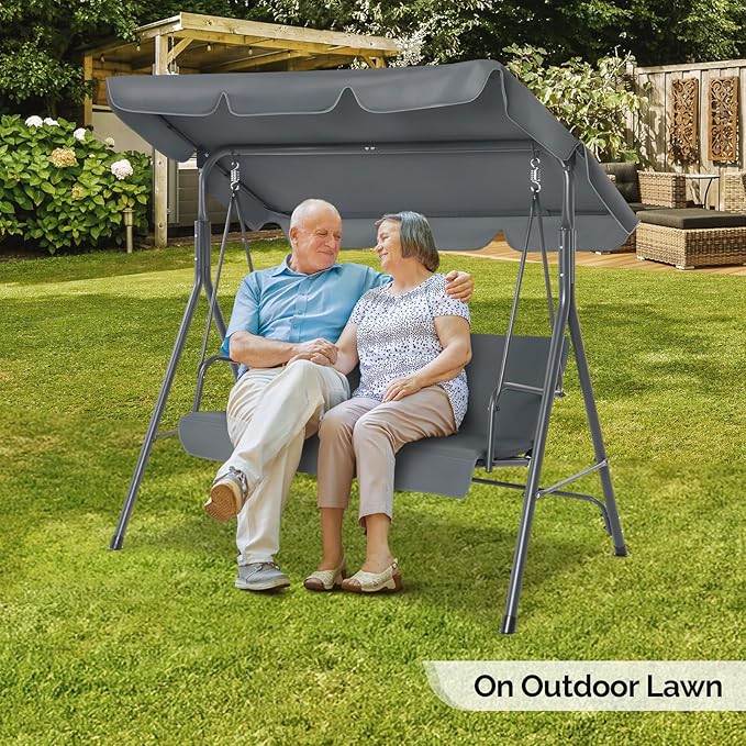 VINGLI Heavy Duty 550 LBS Upgraded 2 Person Outdoor Porch Swing with Stand, Adjustable Canopy Swing with Cushions & Steel Frame for Yard, Pool, Lawn, Indoors (Grey)