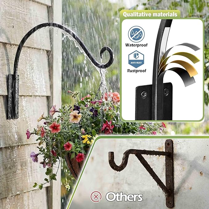 Qiang Ni Heavy-Duty Plant Hanger Outdoor: 16-Inch 80 lbs Hanging Plant Hooks for Outside Baskets - 2 Pieces Wall Mount Plant Bracket for Bird Feeder