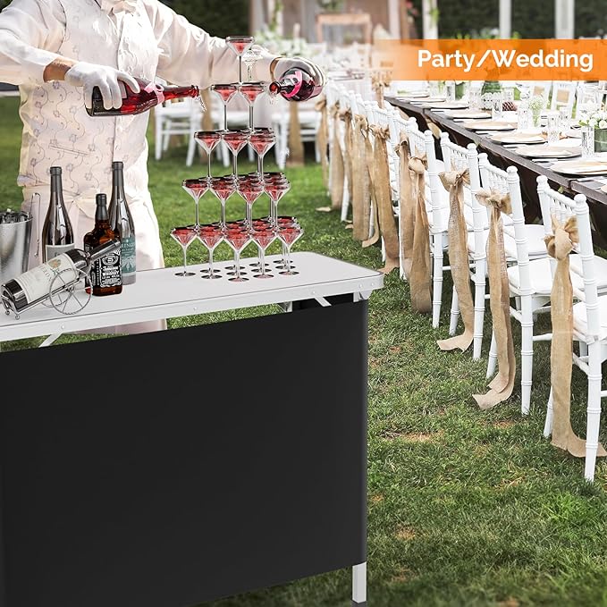 VINGLI 43" Portable Bar Table with Pole, 3-Tier Shelves, Mobile Bar Table for Events, Party, Camping, Picnic, Tradeshow, Indoor with Black Skirt